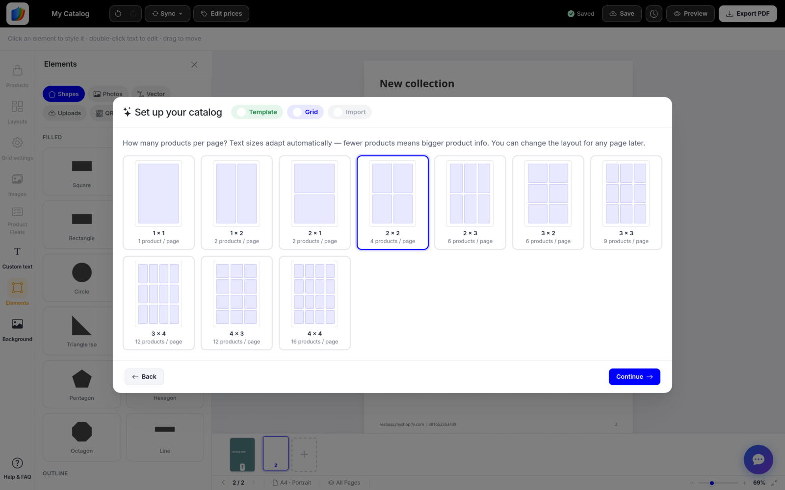 Grid step of the wizard with layout options from 1x1 to 4x4