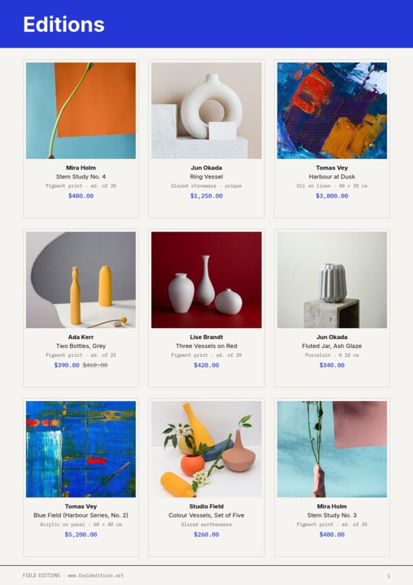 Art & Gallery — product page, 3 × 3 grid