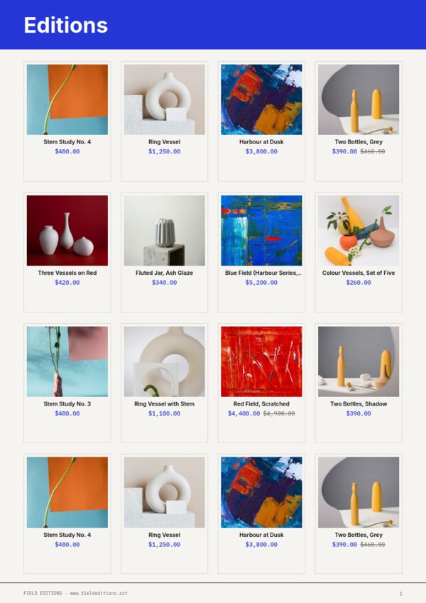 Art & Gallery — product page, 4 × 4 grid