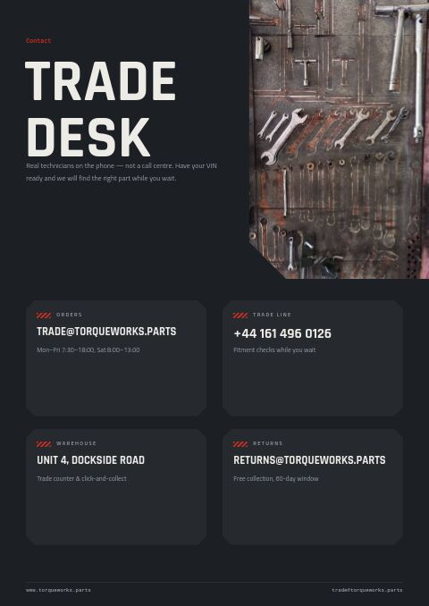 Automotive & Parts — Contact / Info page