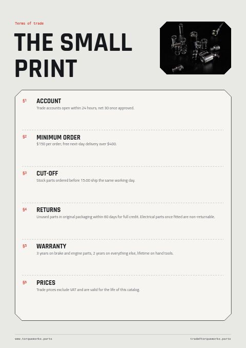 Automotive & Parts — Notes / Terms page