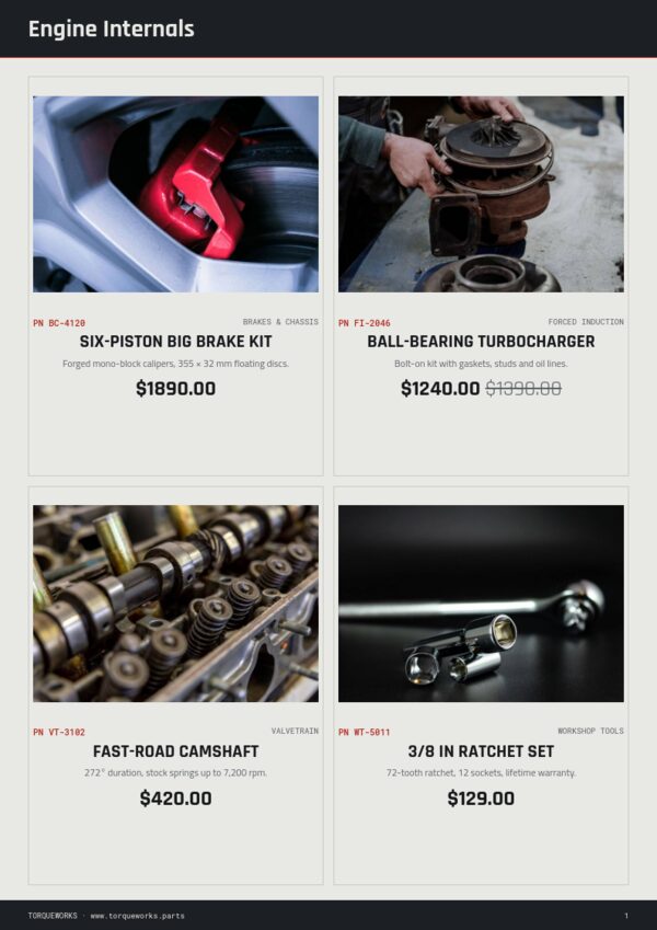 Automotive & Parts — product page, 2 × 2 grid