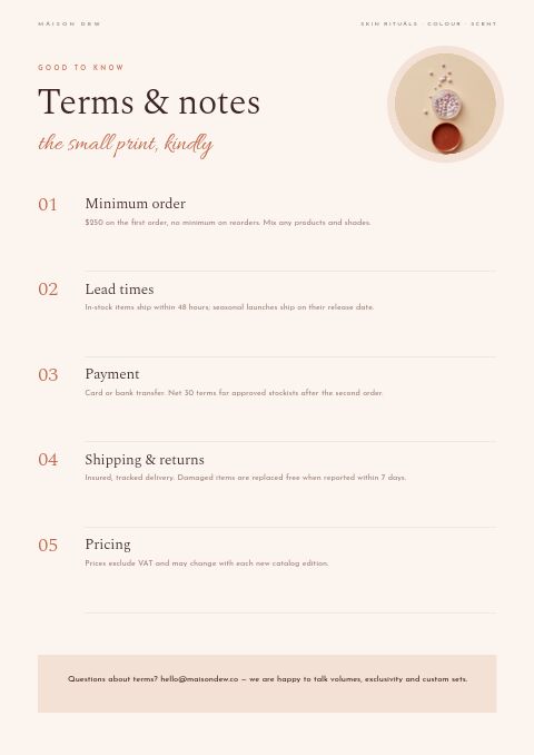 Beauty & Cosmetics — Notes / Terms page