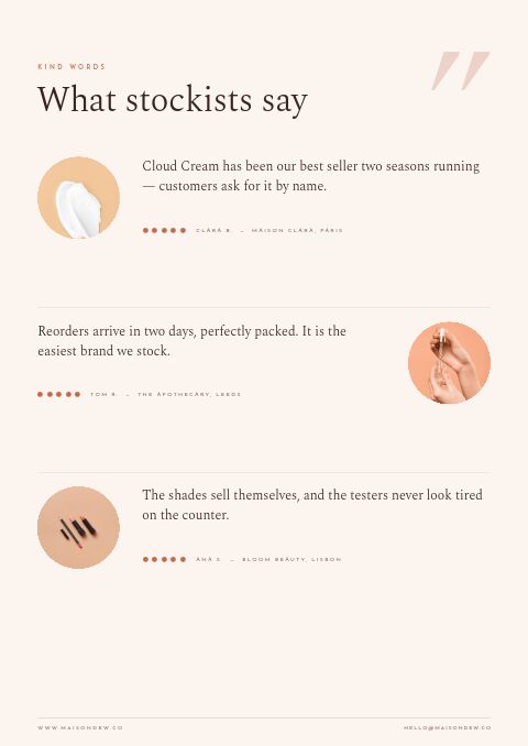 Beauty & Cosmetics — Testimonials page