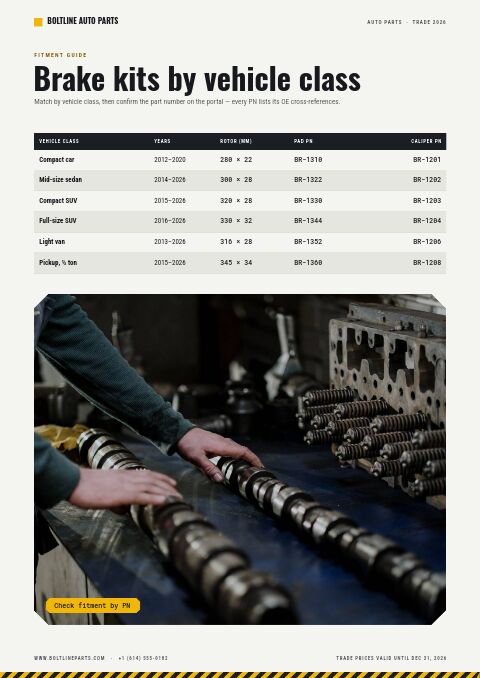 Automotive Parts Catalog — Size / Spec Guide page