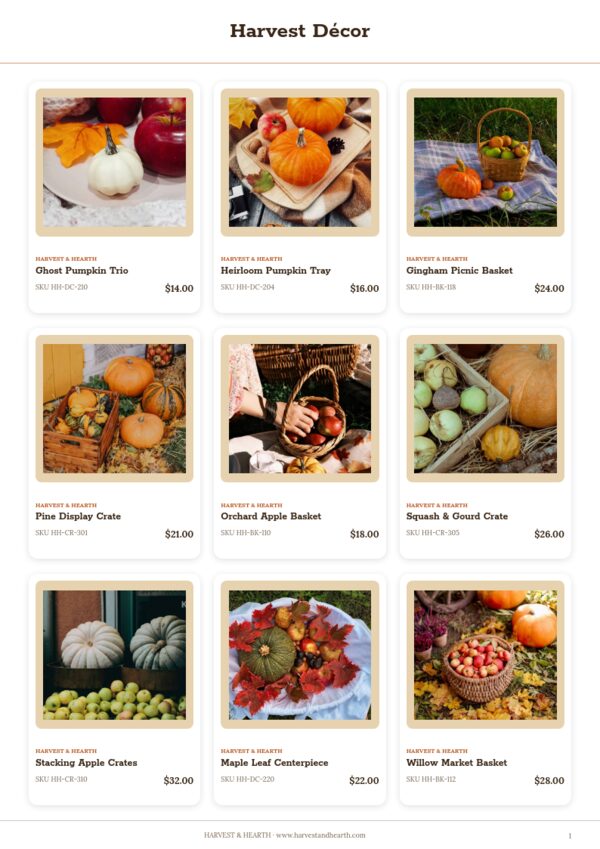 Autumn Collection — product page, 3 × 3 grid