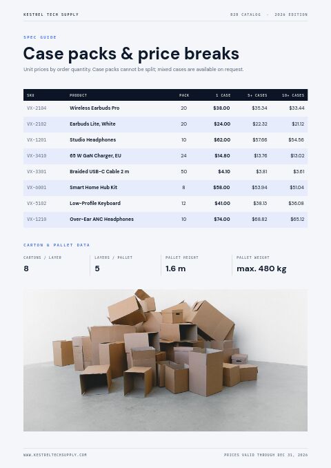 B2B Catalog — Size / Spec Guide page