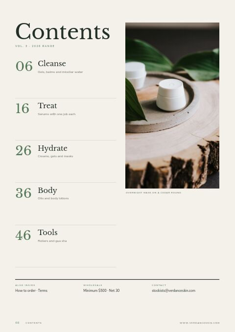 Beauty Catalog — Contents page
