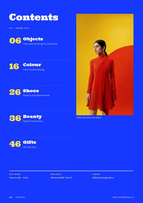 Bold Catalog — Contents page