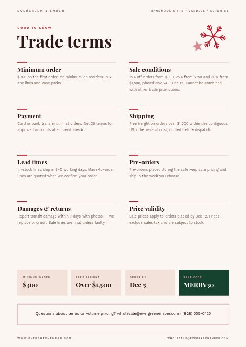 Christmas Sale — Notes / Terms page