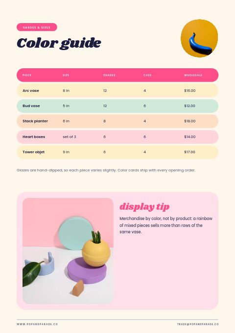 Colorful Catalog — Size / Spec Guide page