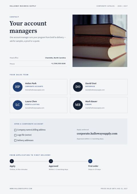 Corporate Catalog — Contact / Info page