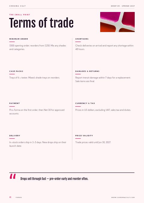 Cosmetics Catalog — Notes / Terms page