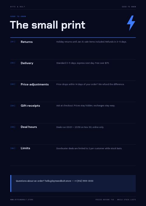 Cyber Monday — Notes / Terms page