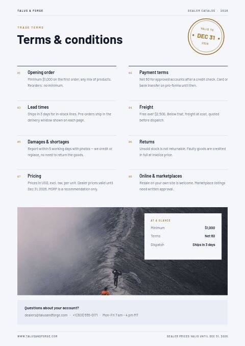 Dealer Catalog — Notes / Terms page