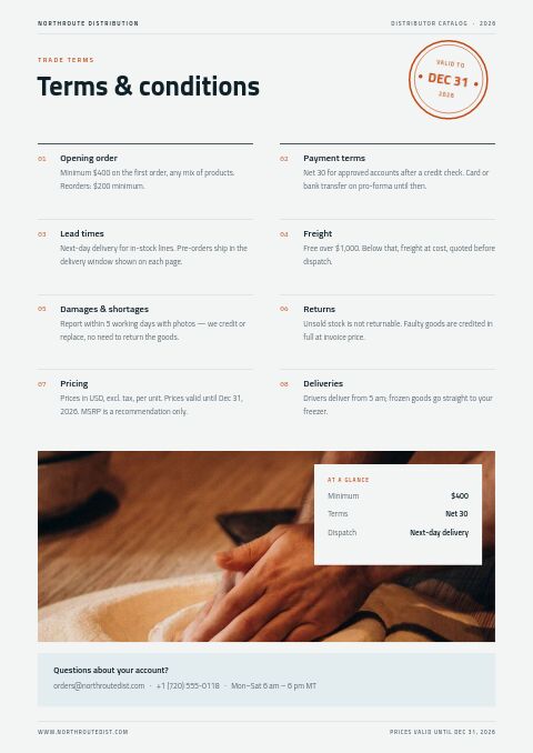 Distributor Catalog — Notes / Terms page