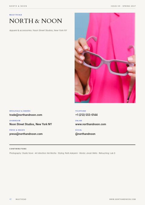 Editorial Lookbook — Contact / Info page