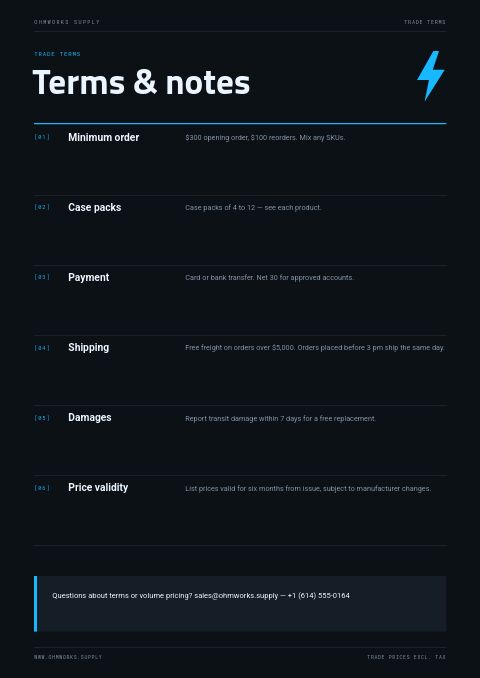 Electronics Catalog — Notes / Terms page
