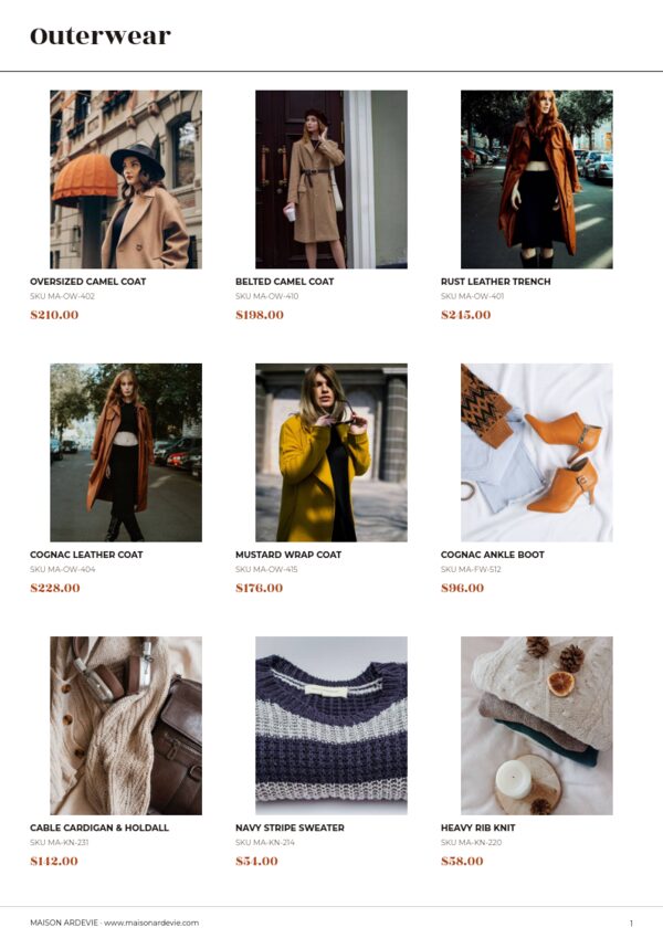 Fall Collection — product page, 3 × 3 grid