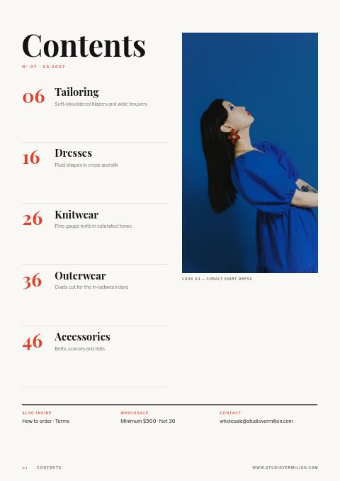 Fashion Lookbook — Contents page