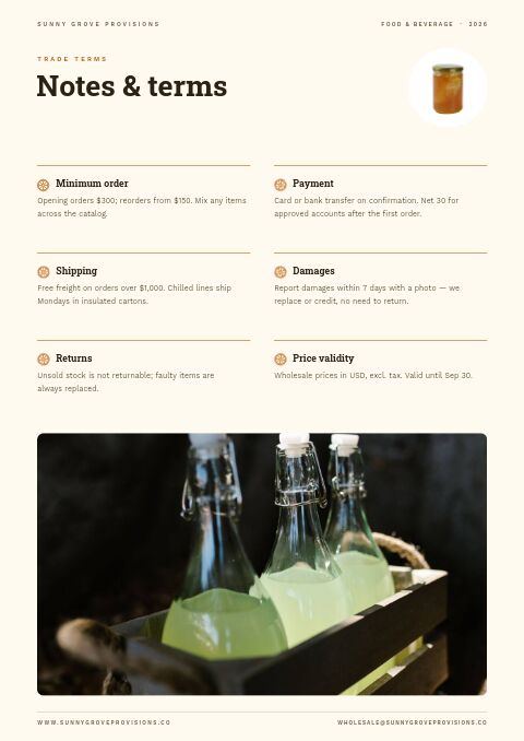 Food & Beverage Catalog — Notes / Terms page
