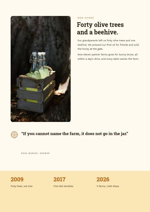 Food & Beverage Catalog — Brand Story page