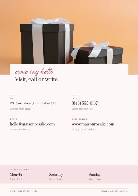 Gifts for Her — Contact / Info page
