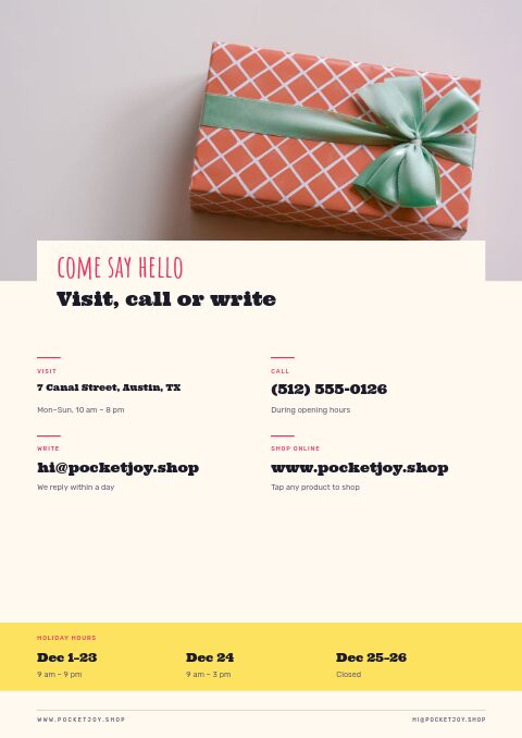 Gifts Under $25 — Contact / Info page