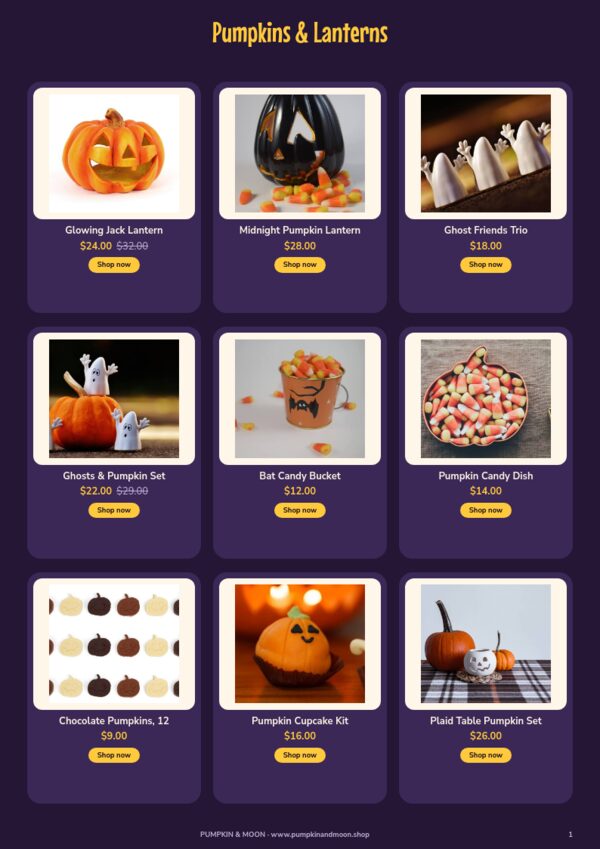 Halloween — product page, 3 × 3 grid