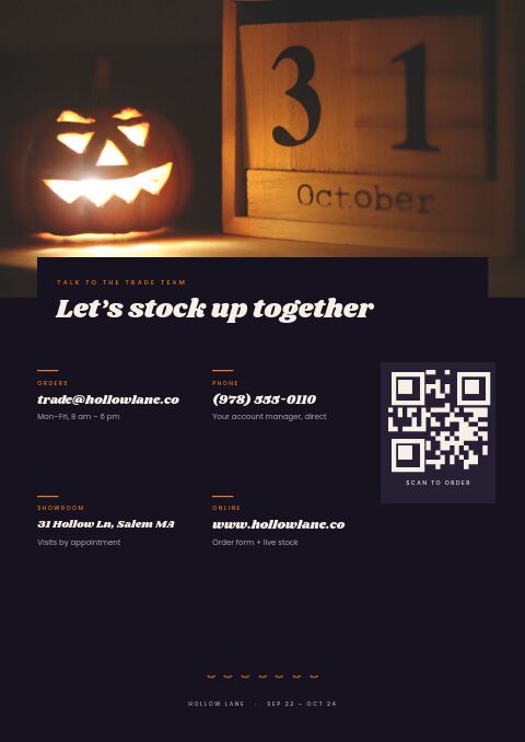 Halloween Sale — Contact / Info page