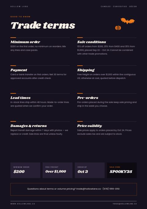 Halloween Sale — Notes / Terms page