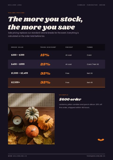 Halloween Sale — Size / Spec Guide page