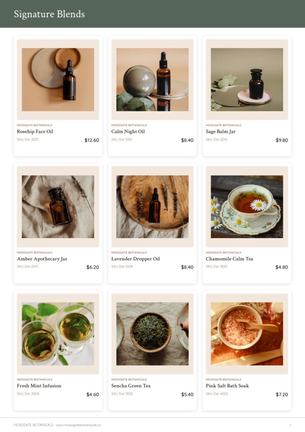Health & Wellness Catalog — product page, 3 × 3 grid