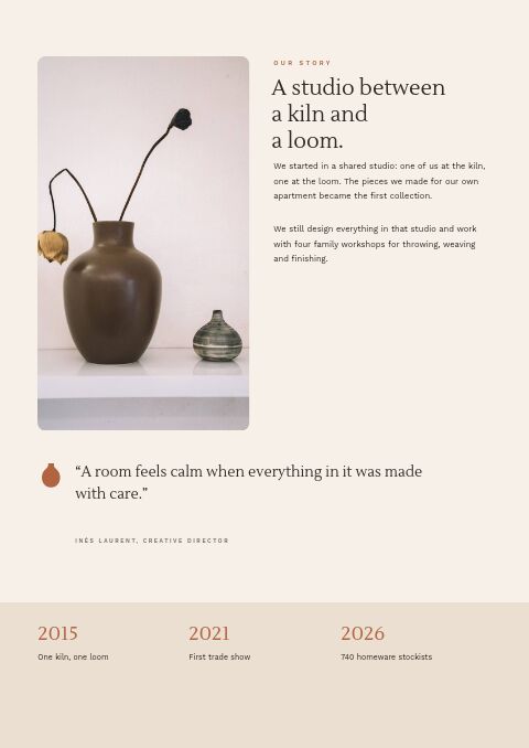 Home & Decor Catalog — Brand Story page