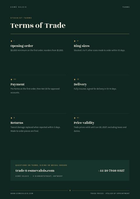 Jewelry Catalog — Notes / Terms page