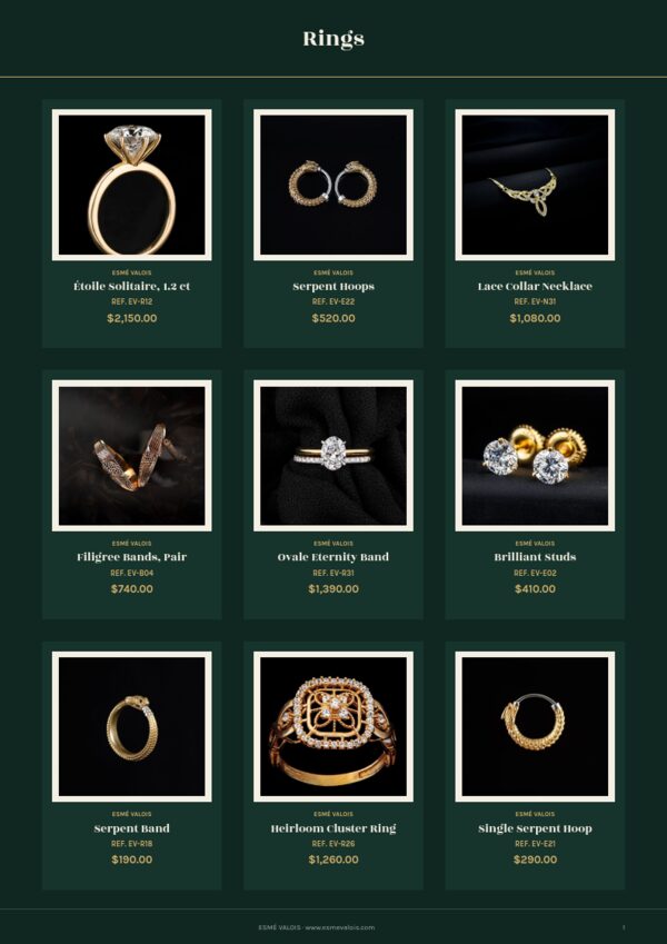 Jewelry Catalog — product page, 3 × 3 grid