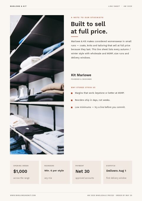 Line Sheet — Welcome / About page