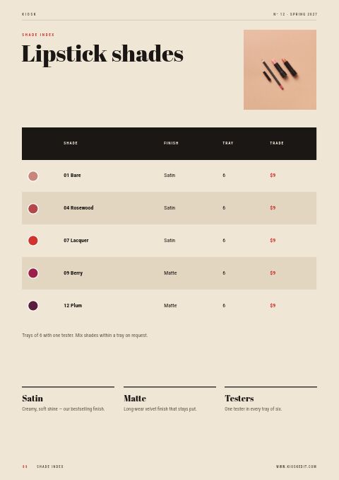 Magazine Style — Size / Spec Guide page