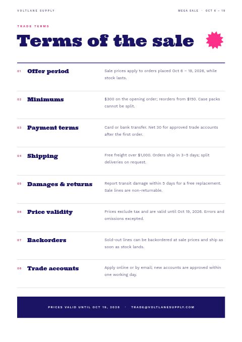 Mega Sale — Notes / Terms page