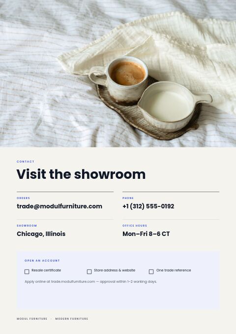 Modern Catalog — Contact / Info page