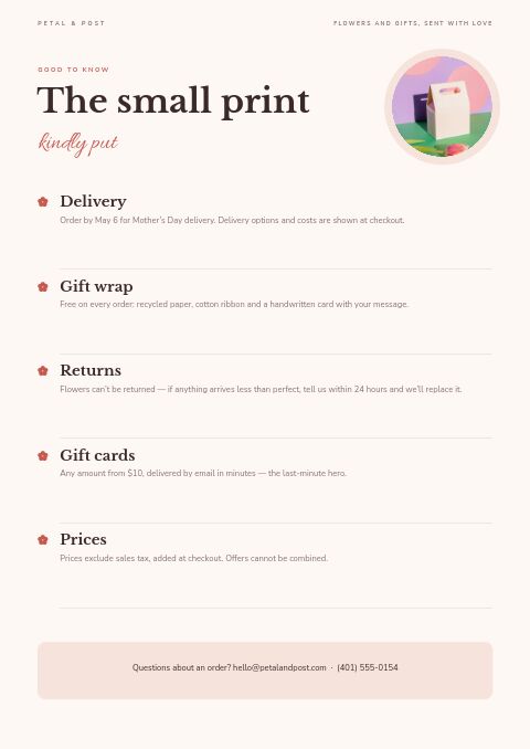 Mother’s Day Gift Guide — Notes / Terms page