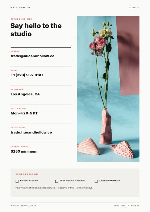 New Arrivals — Contact / Info page