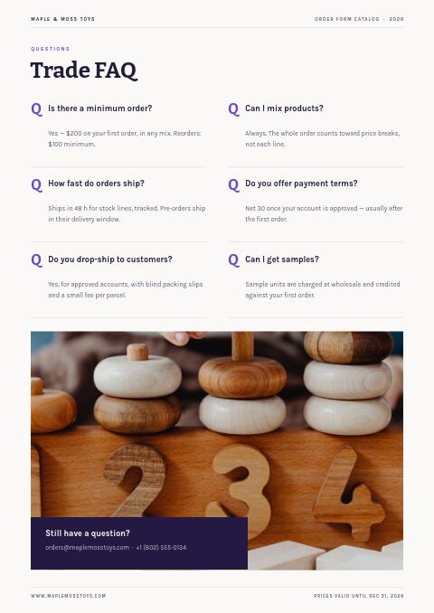 Order Form Catalog — FAQ page