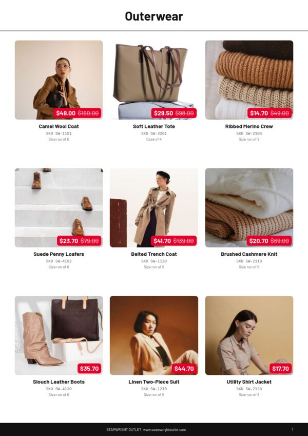 Outlet Sale — product page, 3 × 3 grid