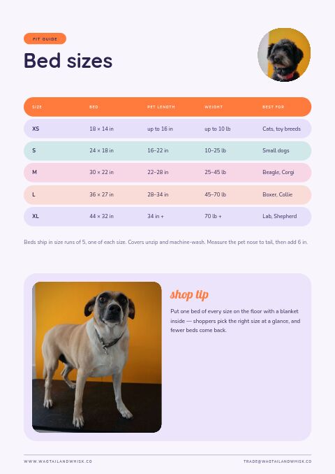 Pet Products Catalog — Size / Spec Guide page