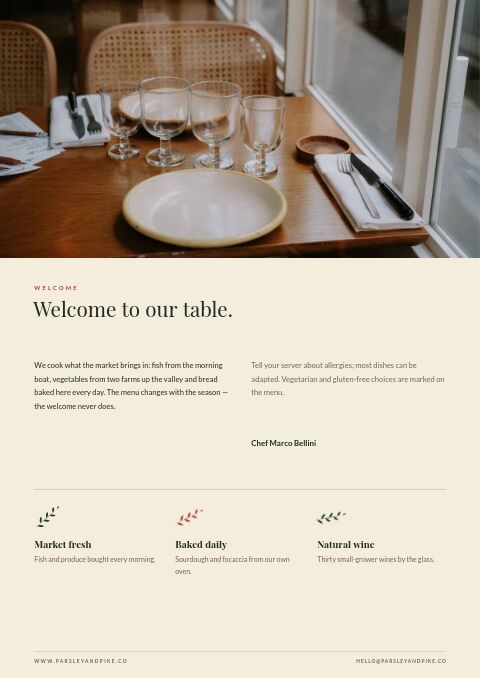 Restaurant Menu — Welcome / About page