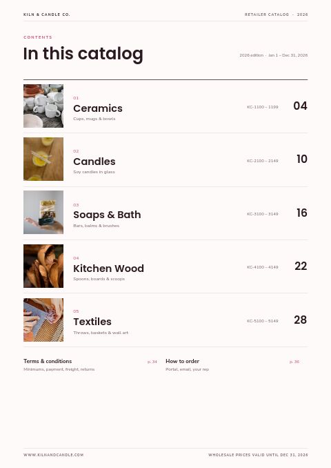 Retailer Catalog — Contents page