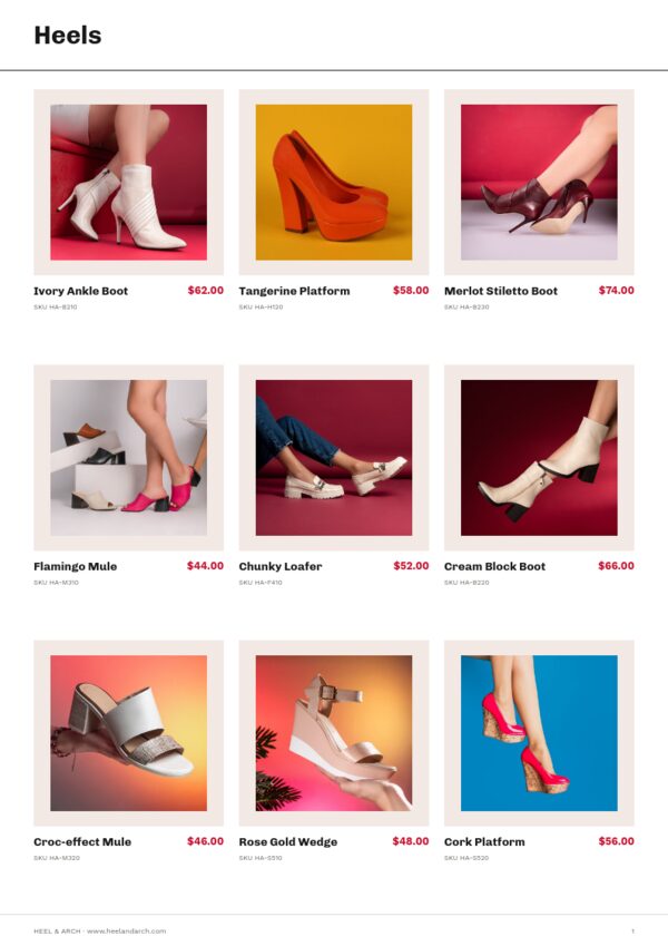 Shoes Catalog — product page, 3 × 3 grid