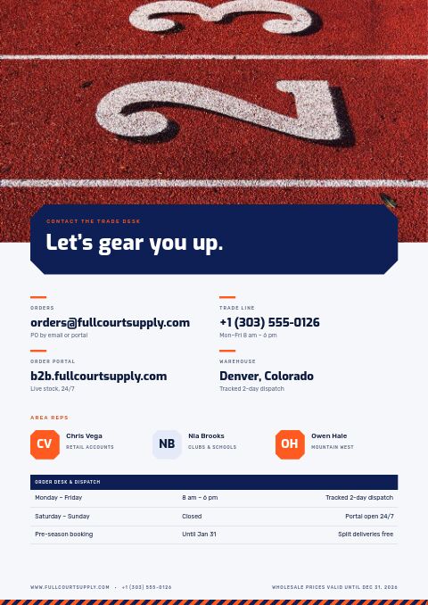 Sports Catalog — Contact / Info page