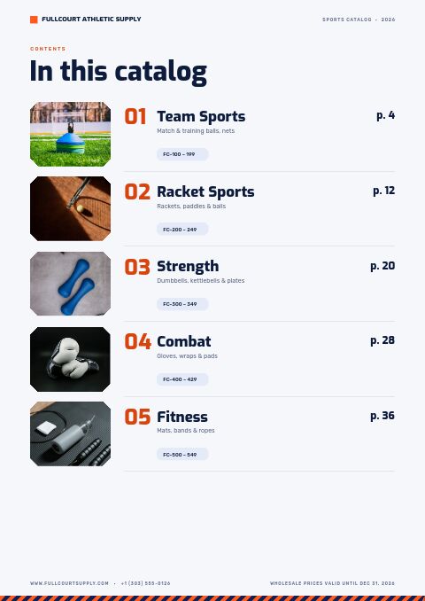 Sports Catalog — Contents page